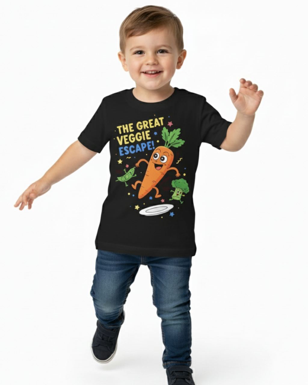 The Great Veggie Escape – Kids Fun Graphic Cotton T-Shirt