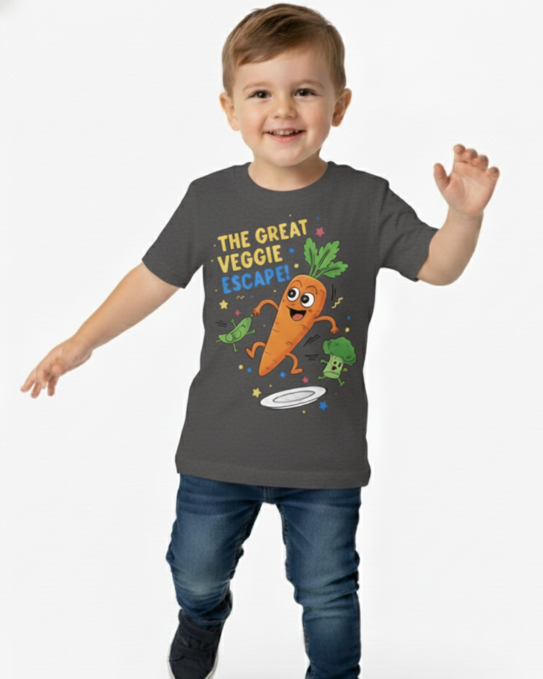 The Great Veggie Escape – Kids Fun Graphic Cotton T-Shirt
