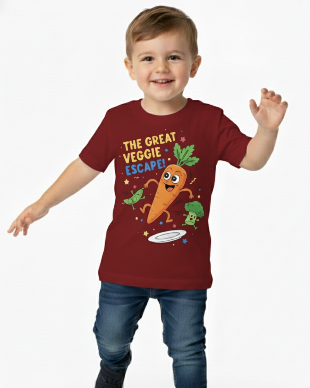 The Great Veggie Escape – Kids Fun Graphic Cotton T-Shirt