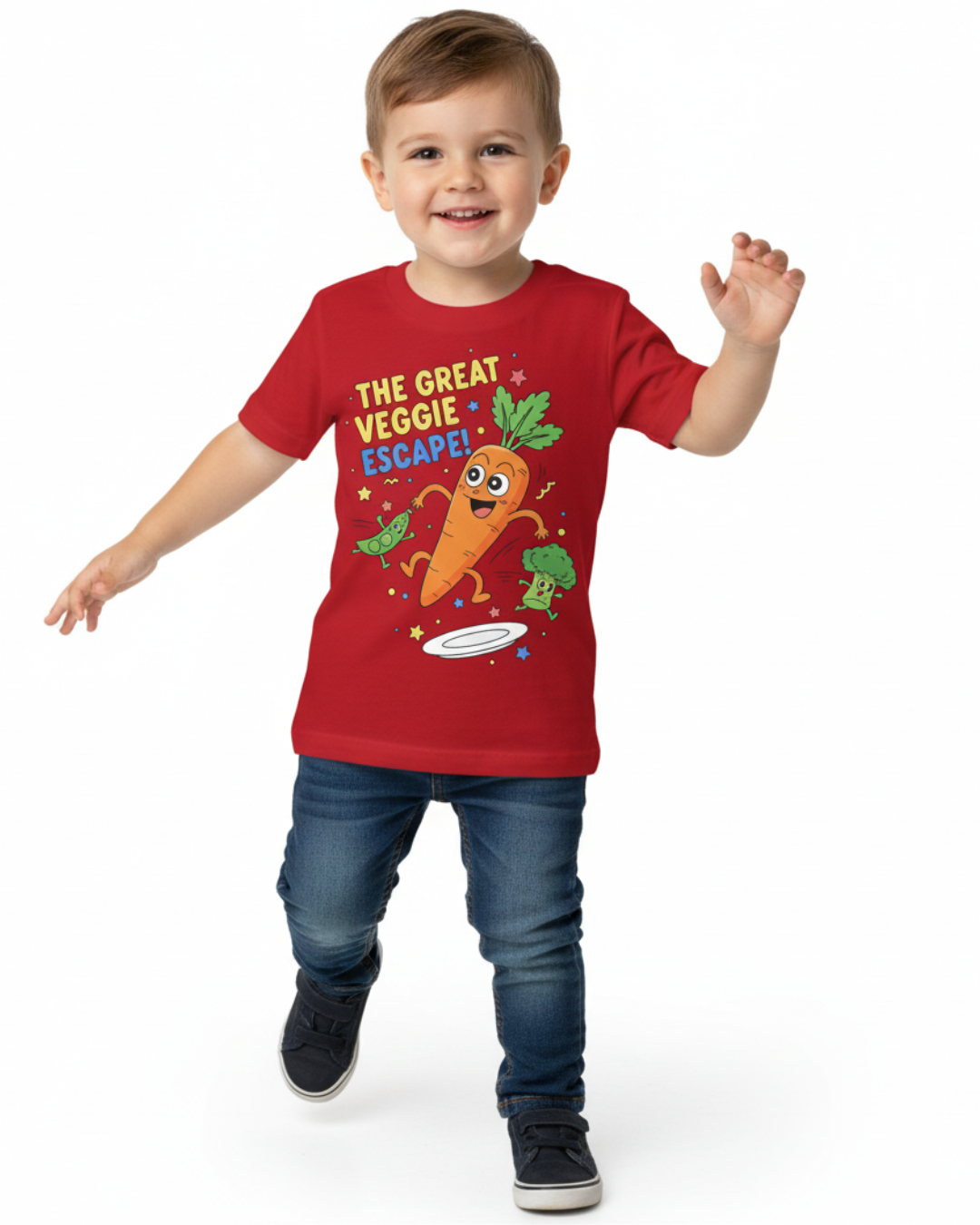 The Great Veggie Escape – Kids Fun Graphic Cotton T-Shirt