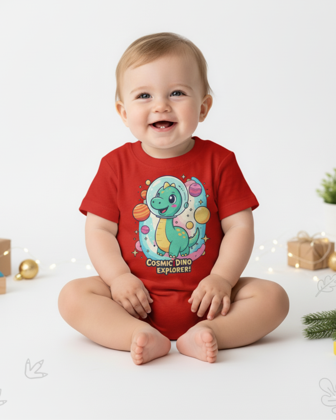 Cosmic Dino Explorer – Kids Space Adventure Cotton T-Shirt