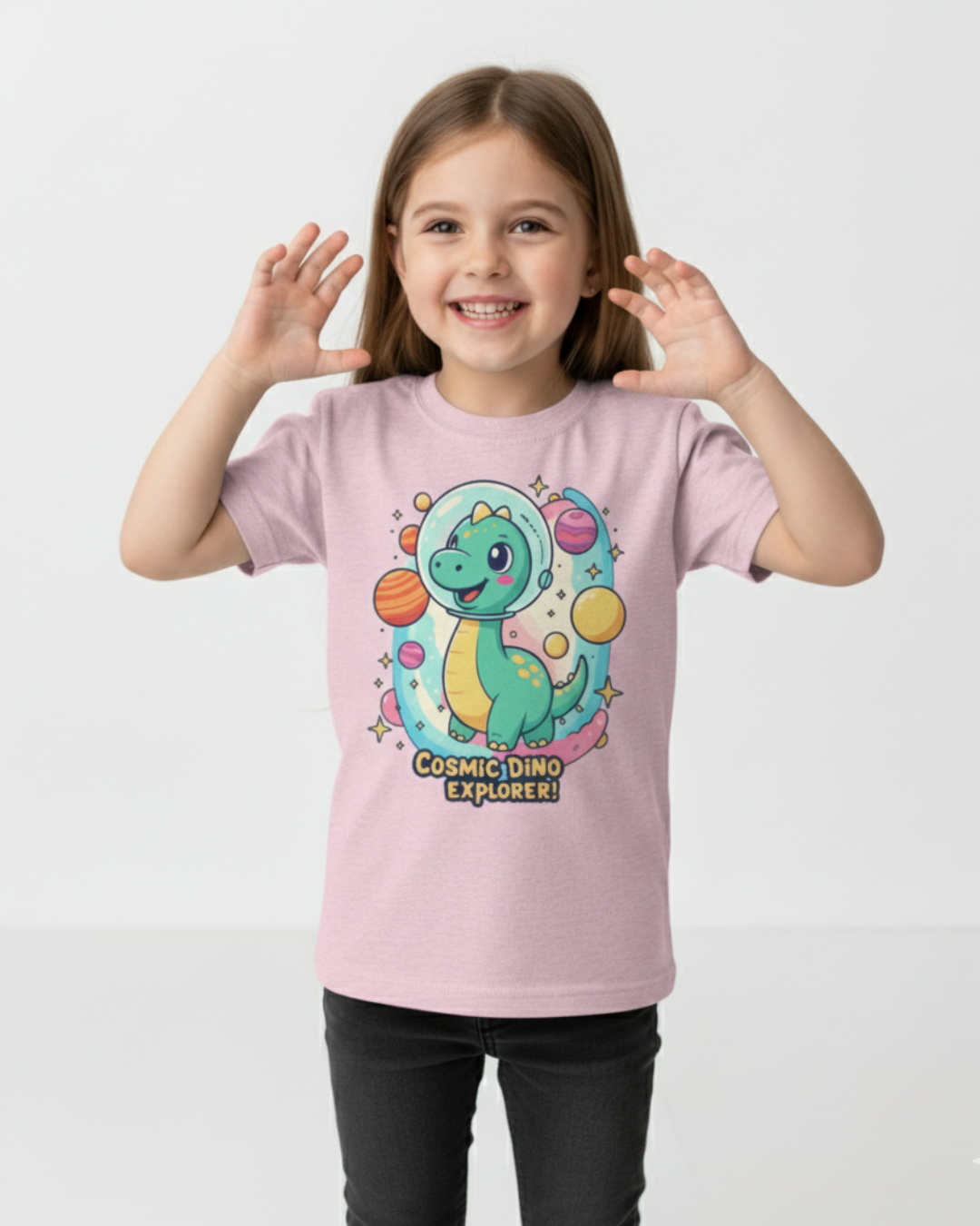 Cosmic Dino Explorer – Kids Space Adventure Cotton T-Shirt