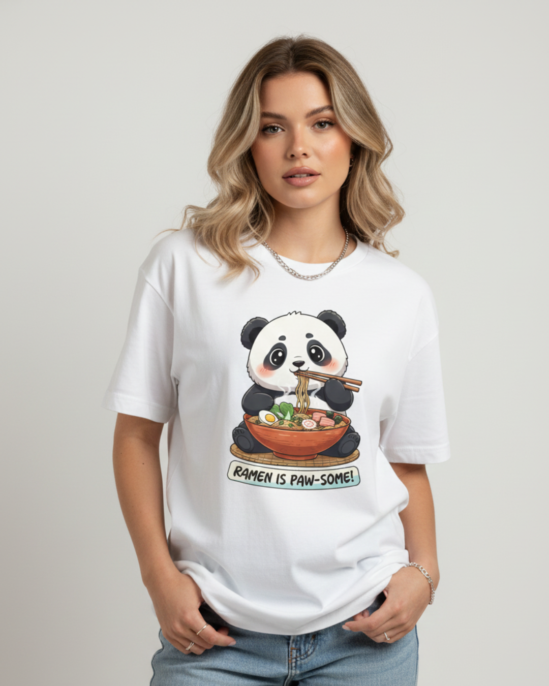 Ramen Is Paw-some – Oversized Unisex Cotton T-Shirt